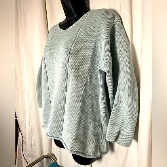 Eddie Bauer 100% Cotton Knit V-Neck Pullover Sweater Mint Green Womens Sz XL - Picture 1 of 6